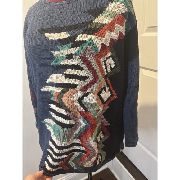 Peruvian Connection South Western Pattern Sweater, Cotton, XL - Picture 3 of 6